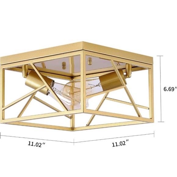 2-Light Modern Gold Flush Mount Light Fixture Metal Square - Picture 2 of 8